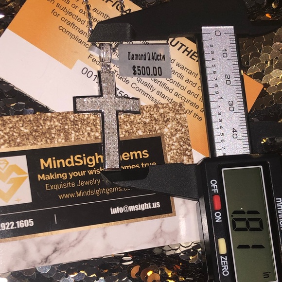 Real diamond cross pendant, 10k white gold vermeil cross charm, NOT CZ, not fake - Picture 4 of 10